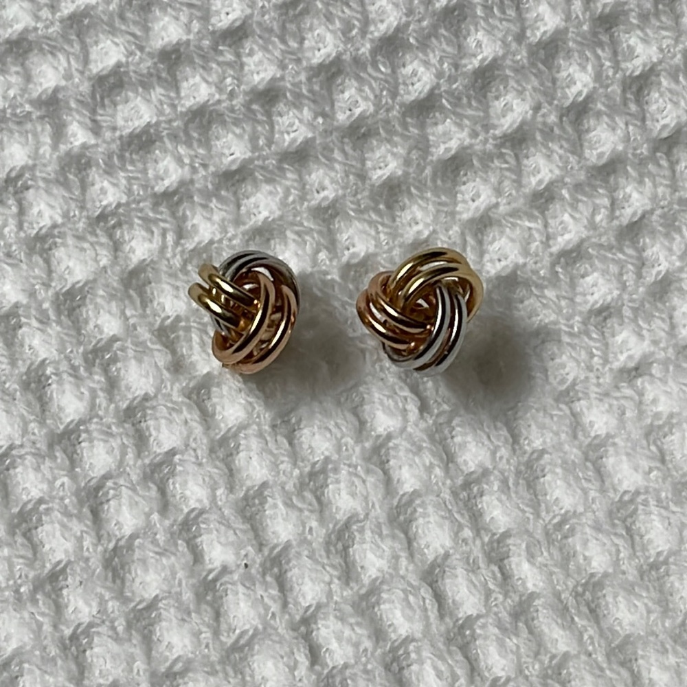 Yellow, white and rose gold French knot earrings